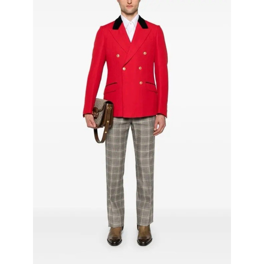 NWT Gucci Wool Linen Double Breast Herringbone Blazer Jacket IT 48 US 38 Formal - Picture 2 of 16